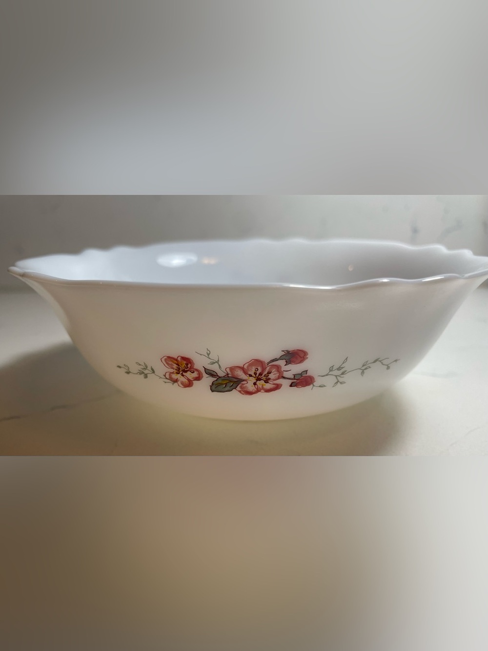 Arcopal French Florentine Cherry Blossoms Milk Glass Bowl from France
